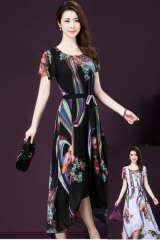 Đầm xòe họa tiết hoa phong cách Hàn Quốc - TD278